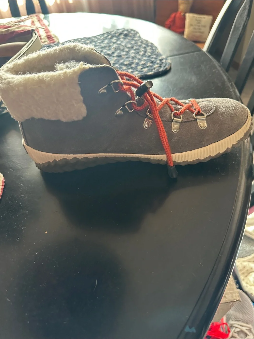Sorel Women's Gray Suede Winter Boots with Red Laces